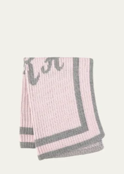 Butterscotch BlankeesMonogram Knit Striped-Trim Baby Blanket, Pink