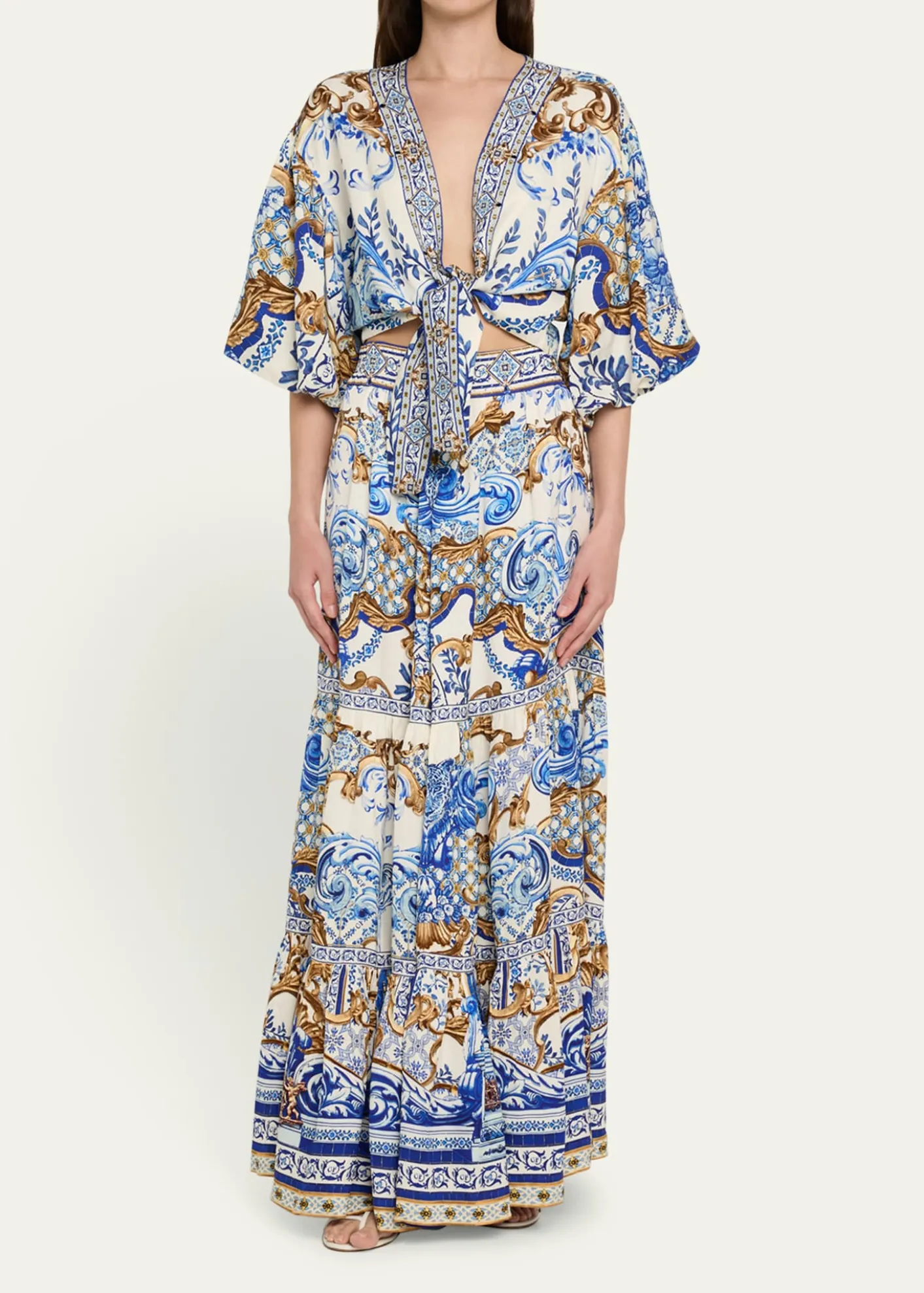 CamillaAzul Adventured Tie-Front Puff-Sleeve Top