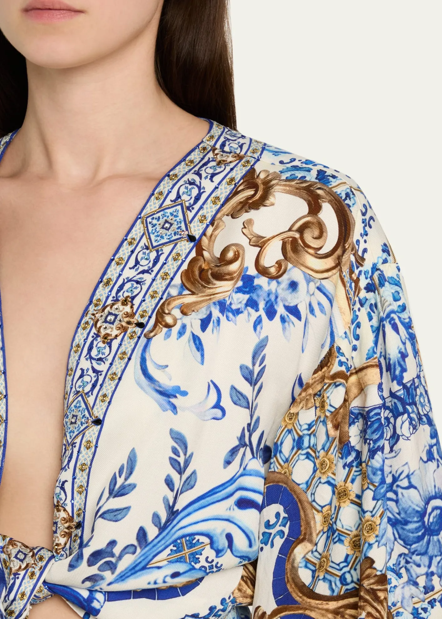 CamillaAzul Adventured Tie-Front Puff-Sleeve Top