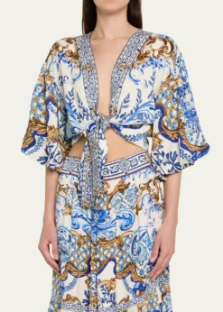 CamillaAzul Adventured Tie-Front Puff-Sleeve Top