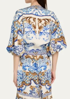 CamillaAzul Adventured Tie-Front Puff-Sleeve Top