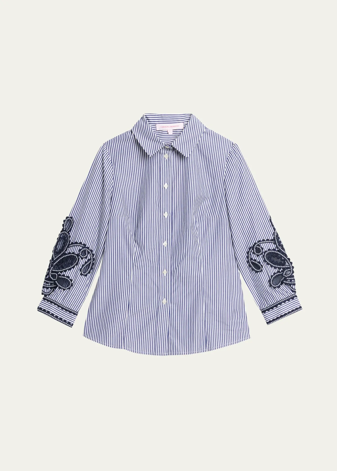 Carolina HerreraAna Embroidered Striped Poplin Button-Down Shirt