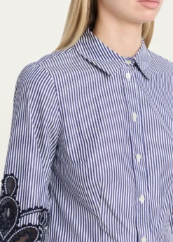 Carolina HerreraAna Embroidered Striped Poplin Button-Down Shirt
