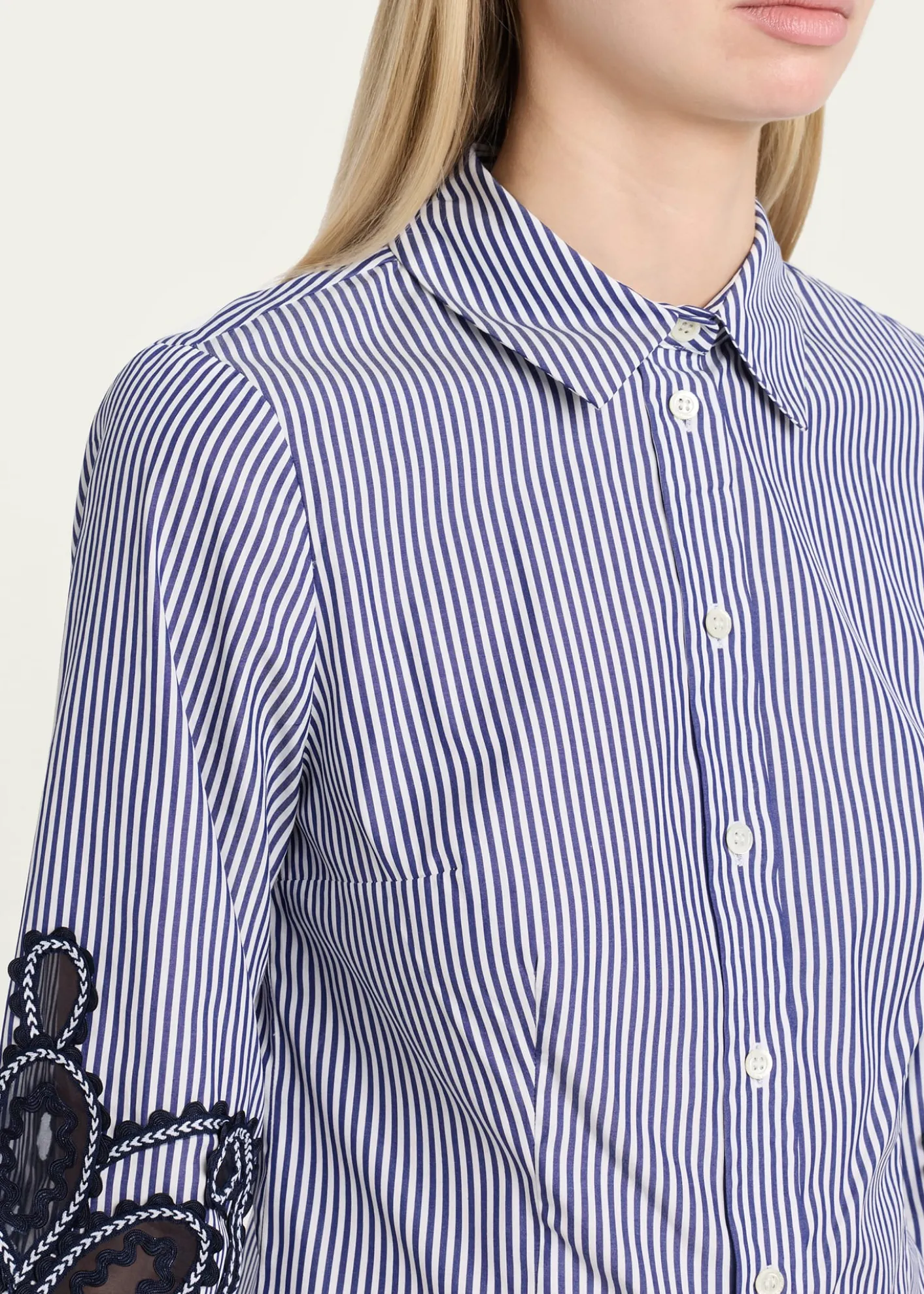 Carolina HerreraAna Embroidered Striped Poplin Button-Down Shirt