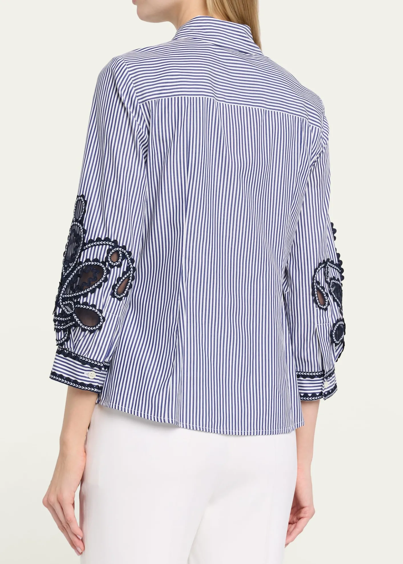 Carolina HerreraAna Embroidered Striped Poplin Button-Down Shirt