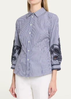 Carolina HerreraAna Embroidered Striped Poplin Button-Down Shirt