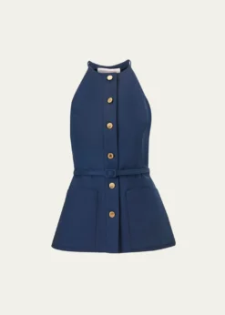 Carolina HerreraButton-Front Belted Halter Peplum Top
