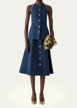 Carolina HerreraButton-Front Belted Halter Peplum Top