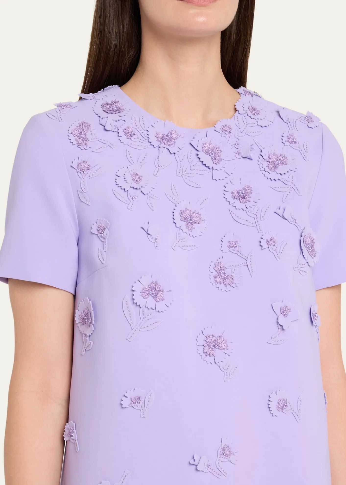 Carolina HerreraCarnation Embroidered Short-Sleeve Mini Dress
