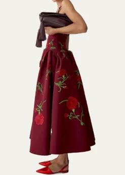 Carolina HerreraCarnation Embroidered Drop-Waist Tea-Length Dress