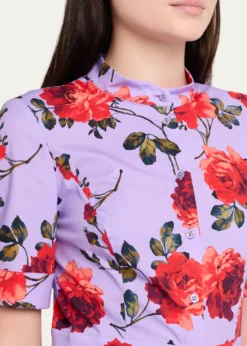 Carolina HerreraCarnation-Print Short-Sleeve Pleated Midi Shirtdress