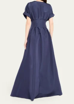 Carolina HerreraCorset-Waist Short-Sleeve Button-Front Gown