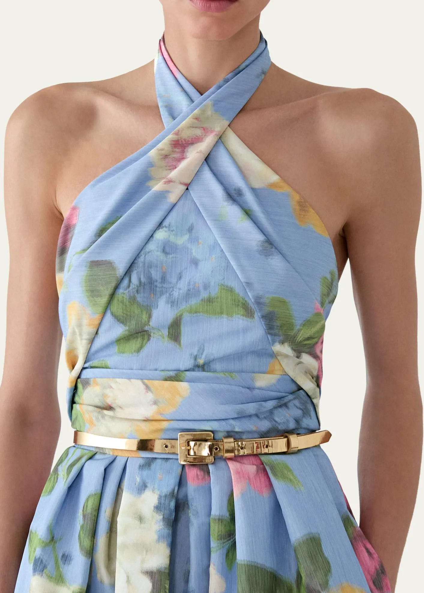 Carolina HerreraFloral Crisscross Halter Midi Dress
