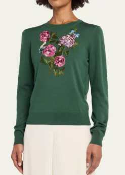 Carolina HerreraFloral Embroidered Silk-Cotton Crewneck Sweater