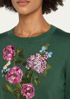 Carolina HerreraFloral Embroidered Silk-Cotton Crewneck Sweater
