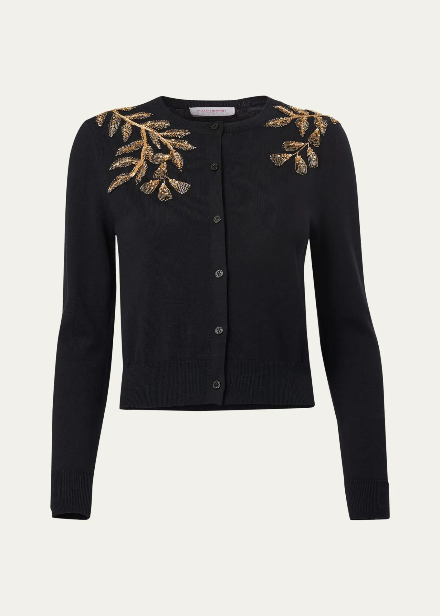 Carolina HerreraGold Leaf-Embroidered Silk Cotton Cardigan