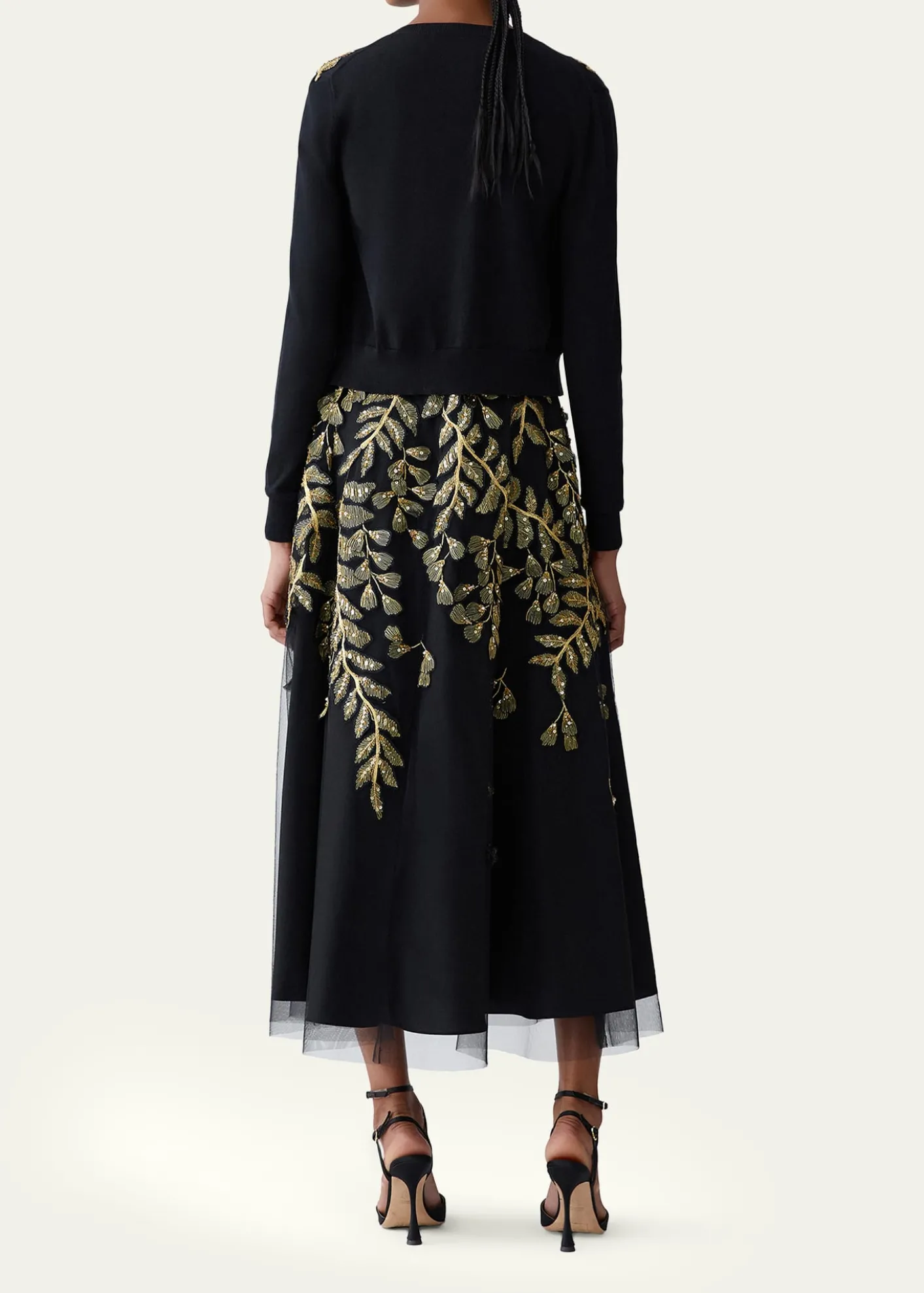 Carolina HerreraGold Leaf-Embroidered Silk Cotton Cardigan