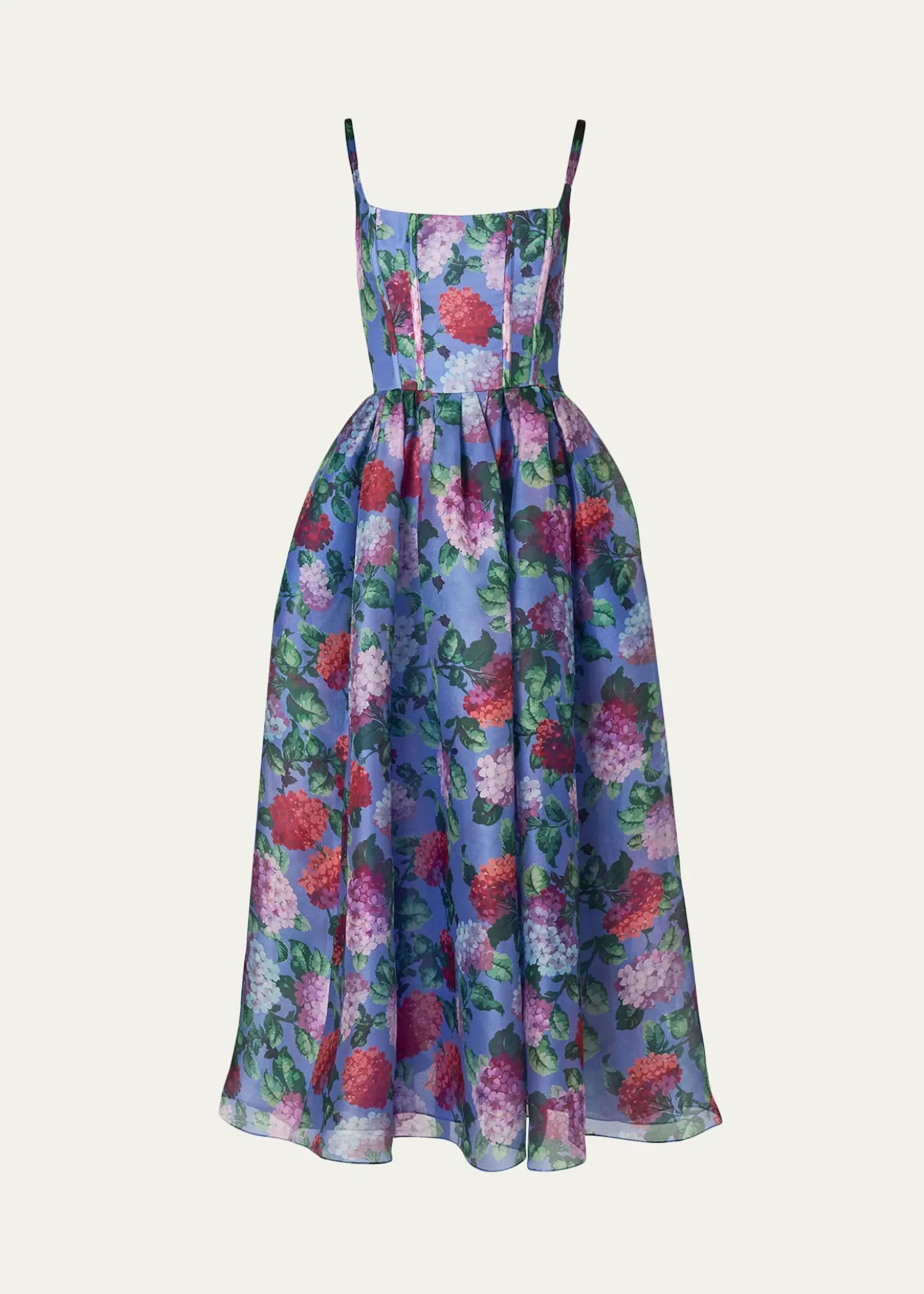 Carolina HerreraHydrangea-Print Silk Organza Fit-and-Flare Midi Dress