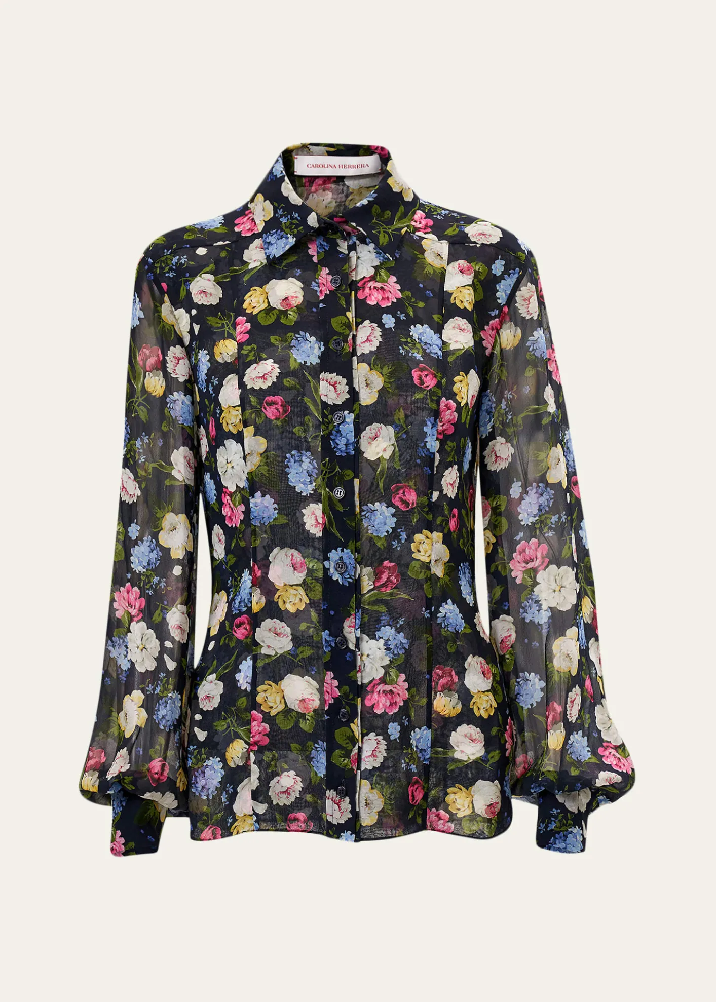 Carolina HerreraIsabella Rose-Print Silk Chiffon Button-Down Shirt
