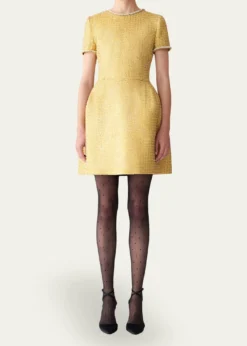 Carolina HerreraMetallic Tweed Short-Sleeve Mini Dress