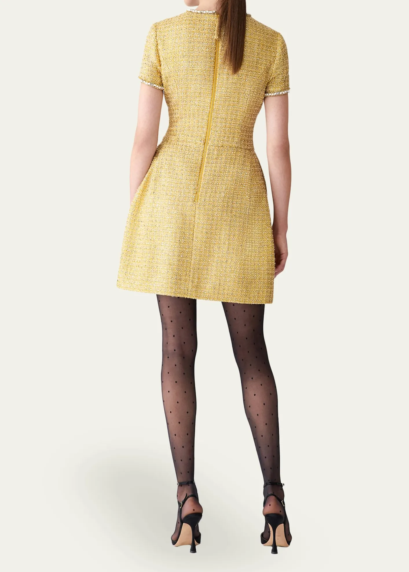 Carolina HerreraMetallic Tweed Short-Sleeve Mini Dress