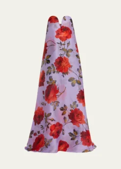Carolina HerreraPlunging Strapless Rosette-Print Silk Chiffon Gown