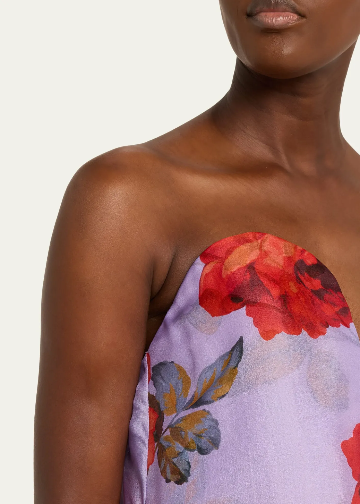 Carolina HerreraPlunging Strapless Rosette-Print Silk Chiffon Gown