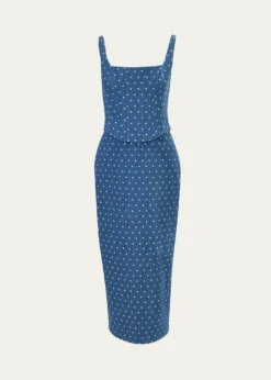 Carolina HerreraPolka-Dot Denim Corset Midi Dress