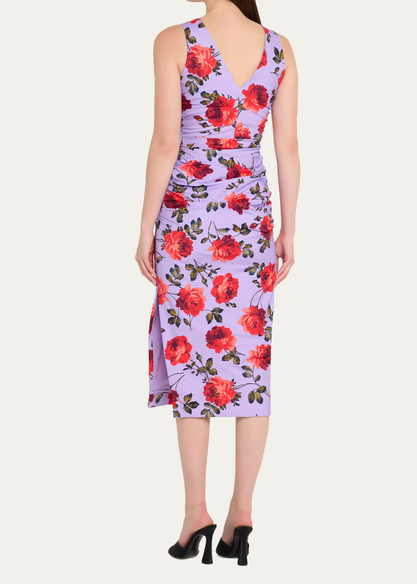 Carolina HerreraRose-Print Gathered Silk Sleeveless Dress