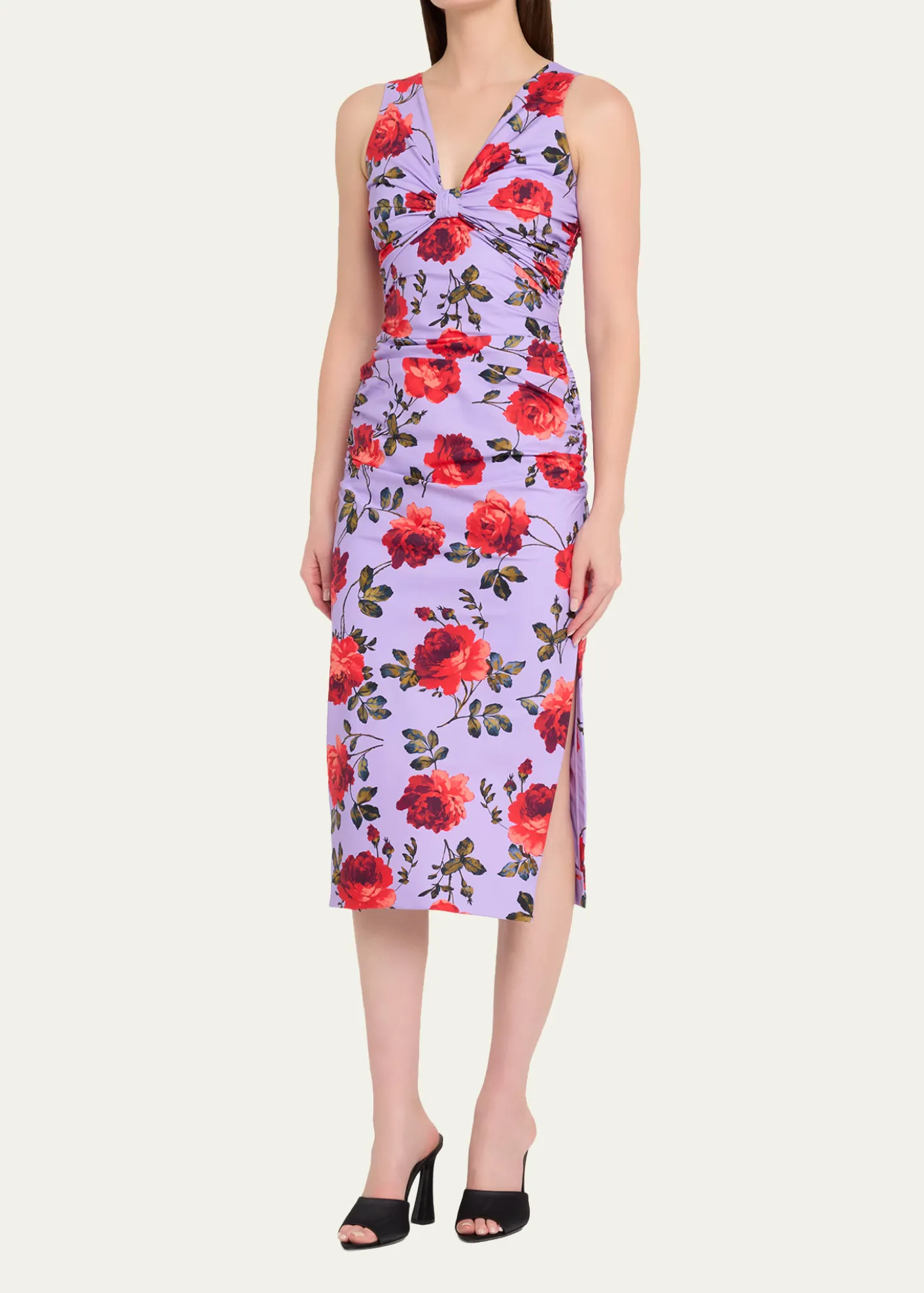Carolina HerreraRose-Print Gathered Silk Sleeveless Dress