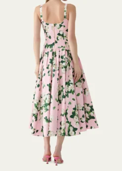 Carolina HerreraRose-Print Pleated Drop-Waist Midi Dress