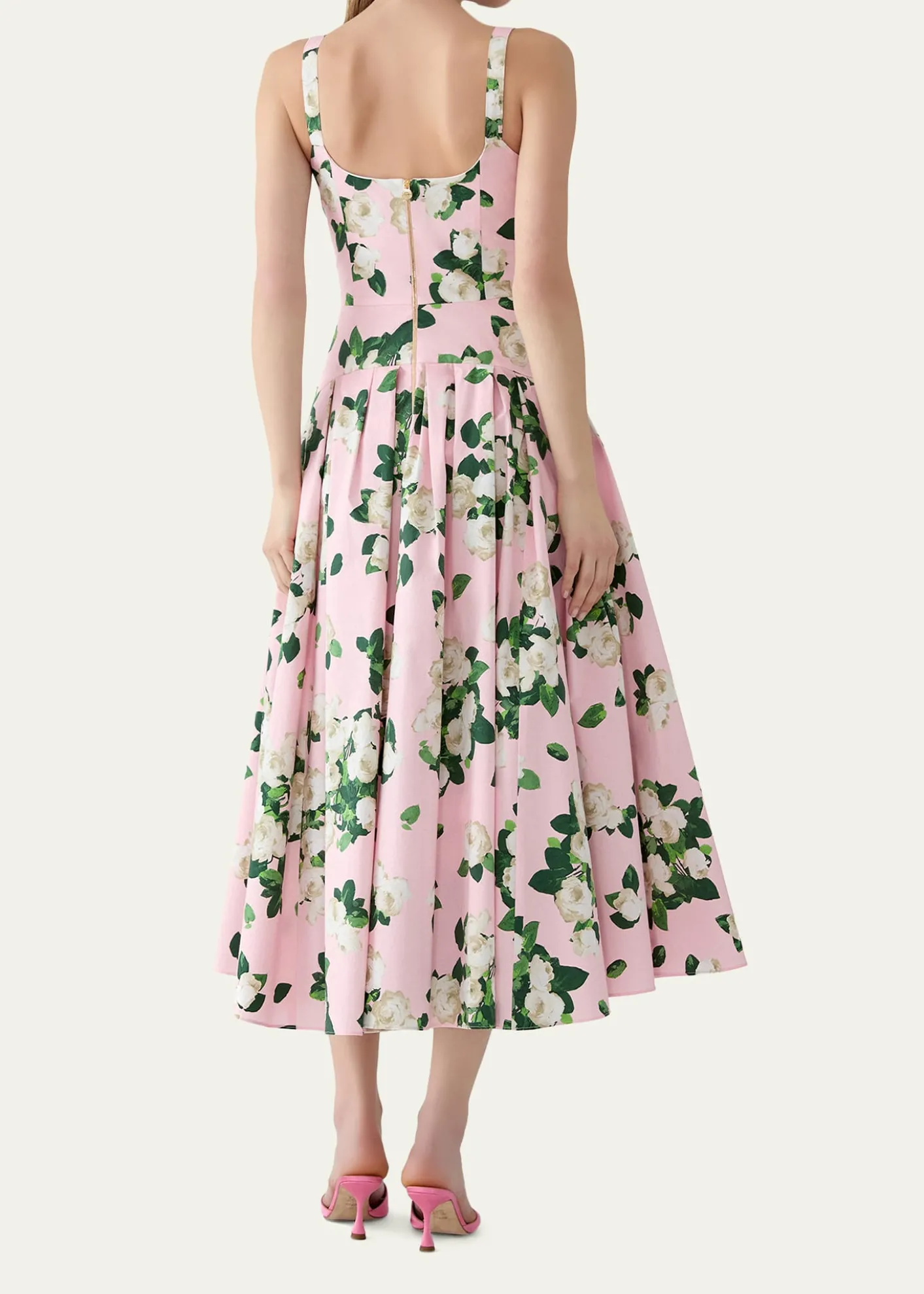 Carolina HerreraRose-Print Pleated Drop-Waist Midi Dress