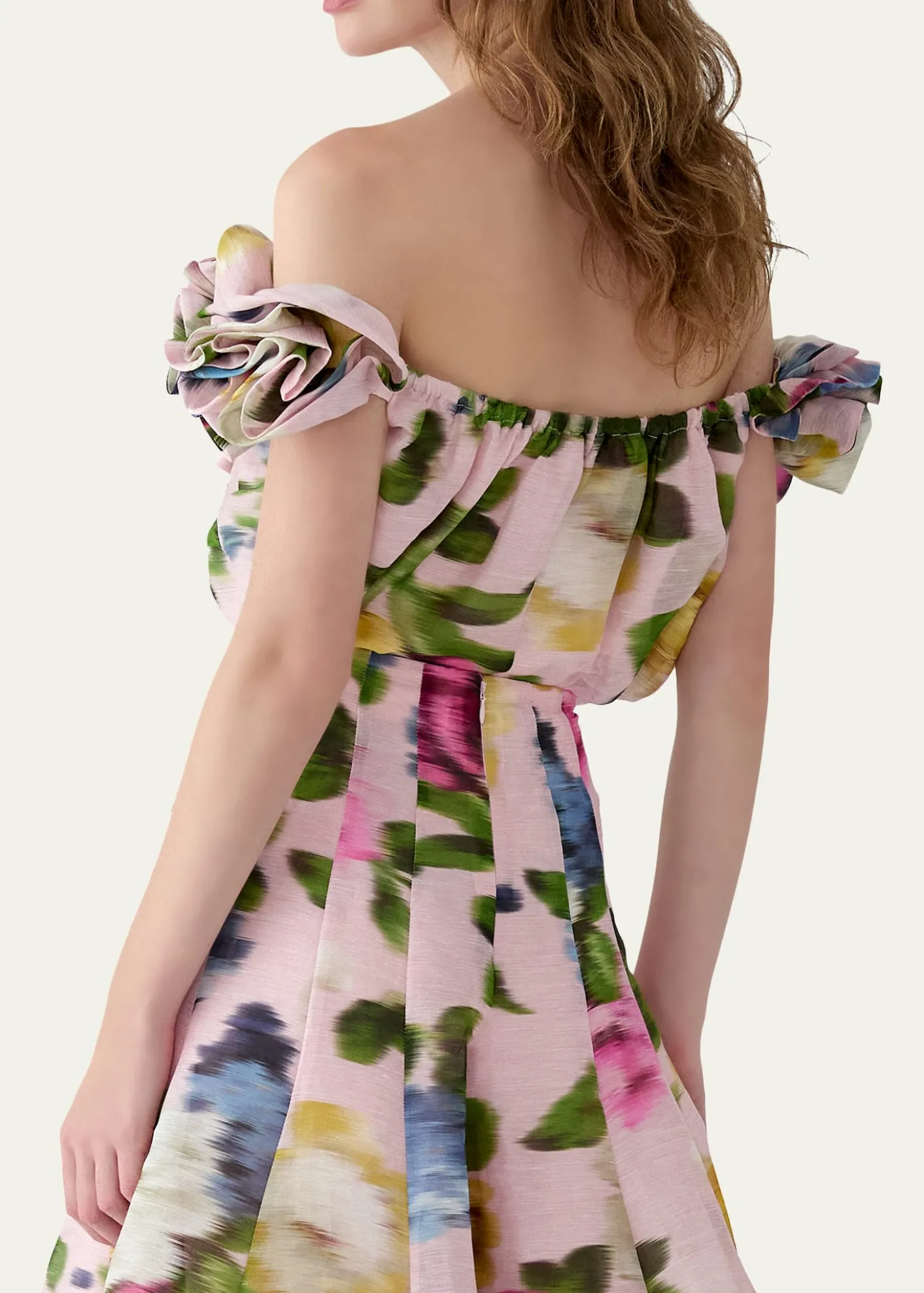 Carolina HerreraRosette Off-The-Shoulder Floral Silk Blouse