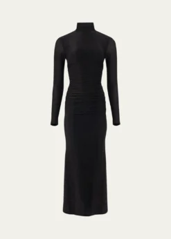 Carolina HerreraRuched Shimmer-Knit Turtleneck Midi Dress