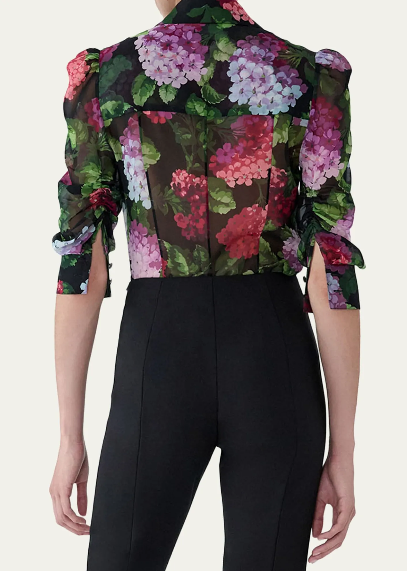 Carolina HerreraSemi-Sheer Floral Buttoned Blouse