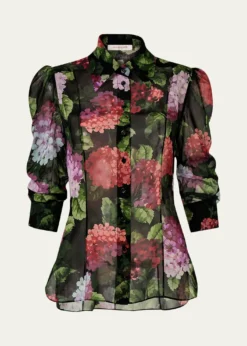 Carolina HerreraSemi-Sheer Floral Buttoned Blouse