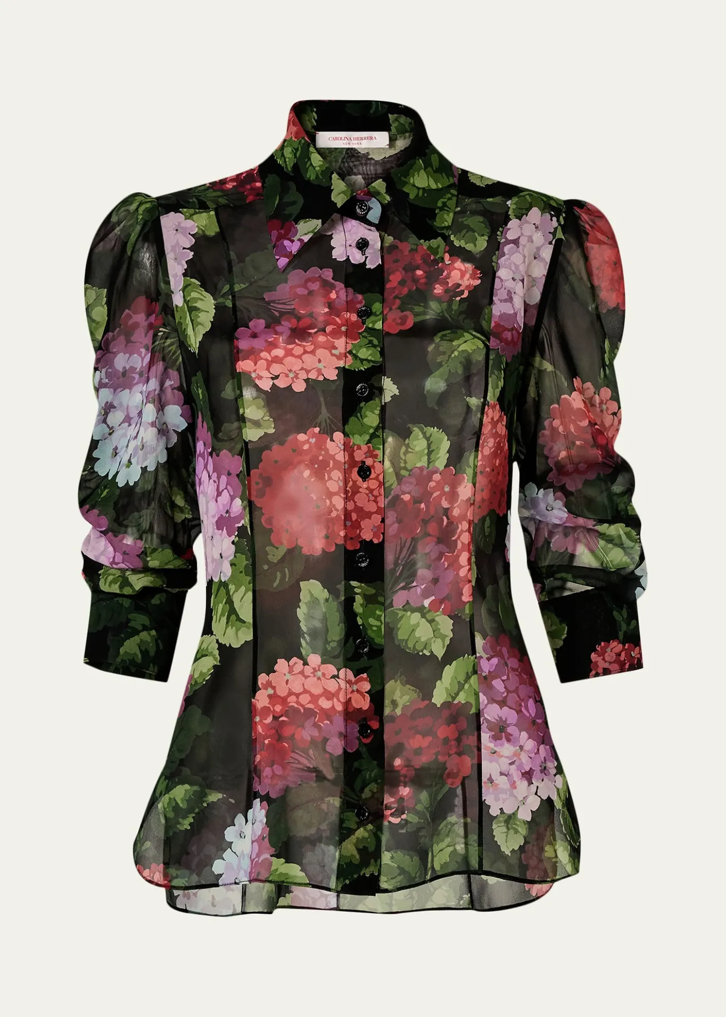 Carolina HerreraSemi-Sheer Floral Buttoned Blouse