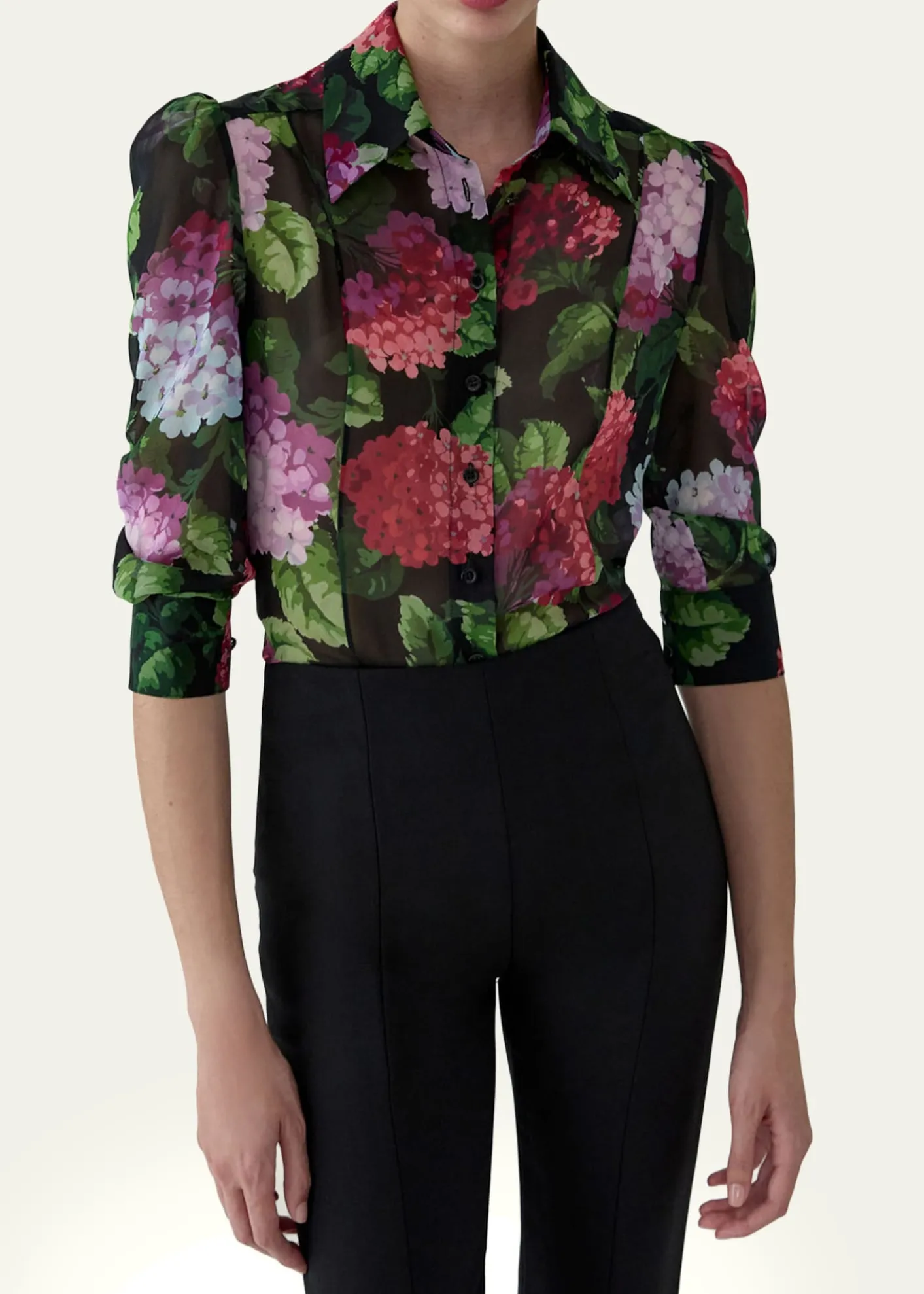 Carolina HerreraSemi-Sheer Floral Buttoned Blouse