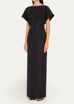 Carolina HerreraSilk Column Gown with Fan Bodice