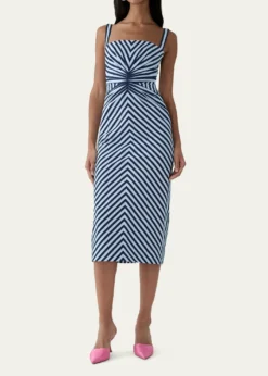 Carolina HerreraSleeveless Striped Gathered-Waist Midi Dress