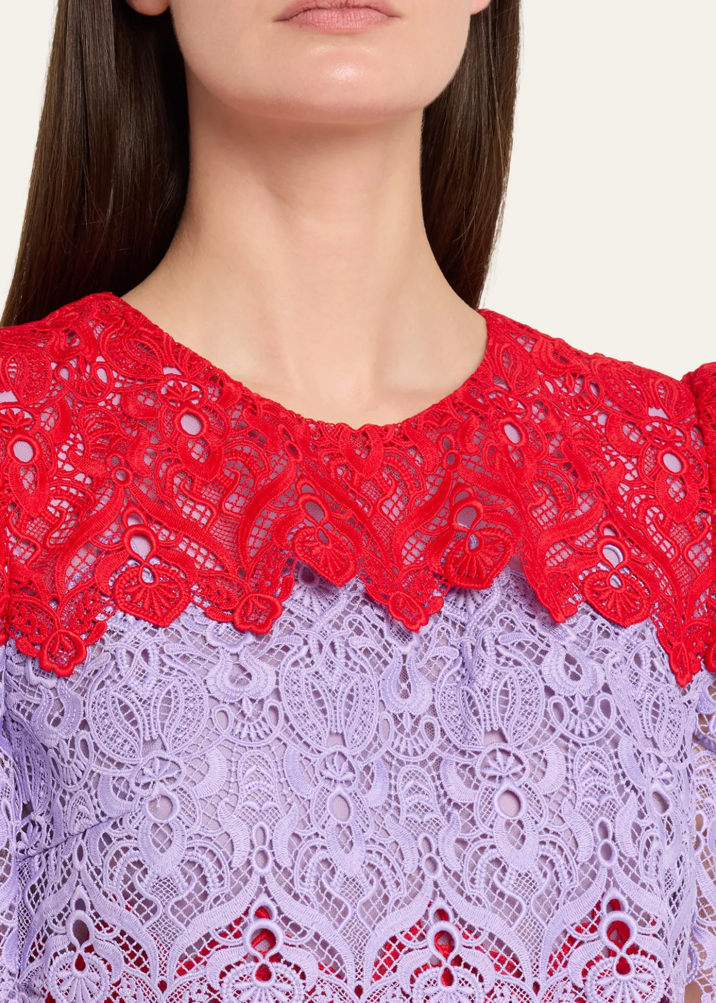 Carolina HerreraTiered Colorblock Lace Short-Sleeve Mini Dress