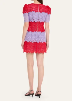Carolina HerreraTiered Colorblock Lace Short-Sleeve Mini Dress