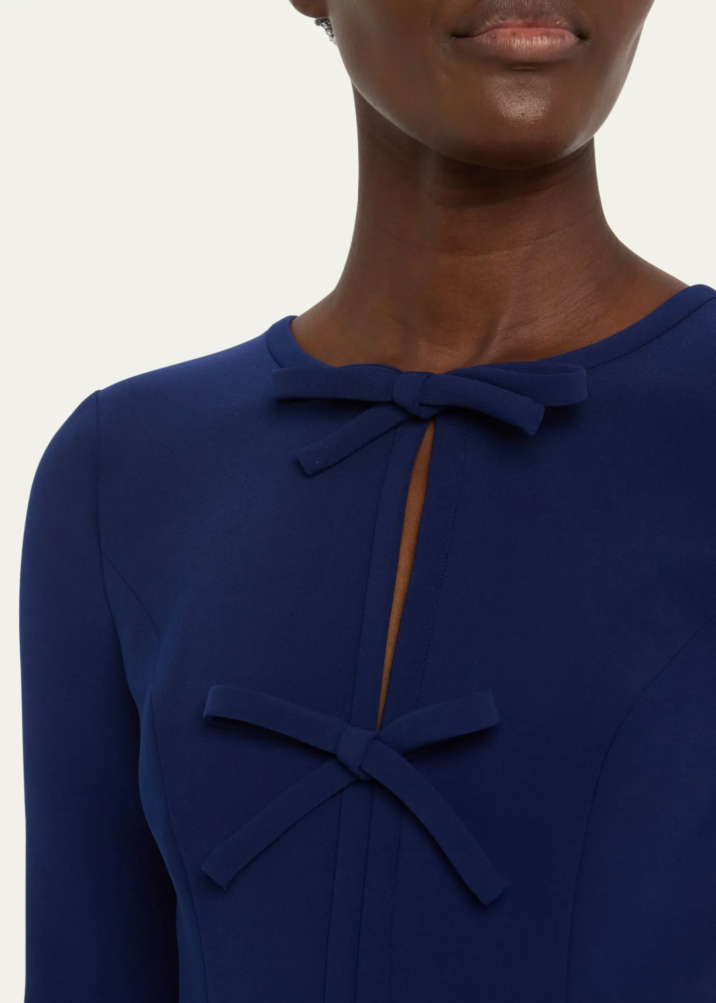 Carolina HerreraTriple Bow Keyhole Long-Sleeve Gown