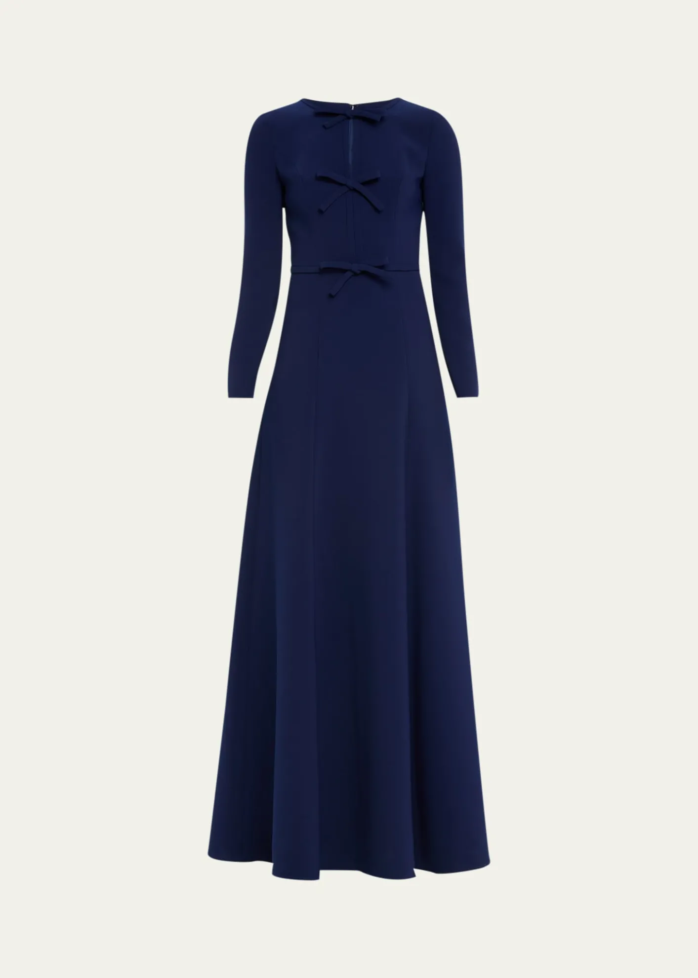 Carolina HerreraTriple Bow Keyhole Long-Sleeve Gown