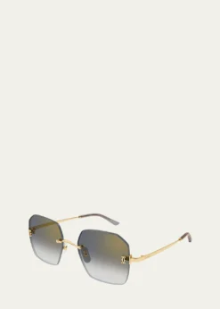 CartierClassic Décor C Square Rimless Metal Sunglasses