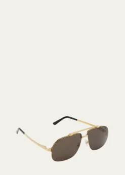 CartierMen's Metal Double-Bridge Aviator Sunglasses