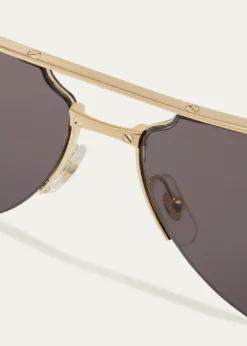 CartierMen's Half-Rim Metal Aviator Sunglasses with Logo