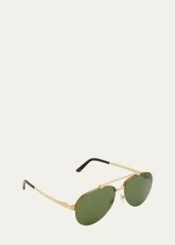CartierMen's Metal Double-Bridge Aviator Sunglasses