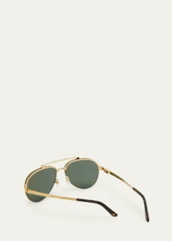 CartierMen's Metal Double-Bridge Aviator Sunglasses