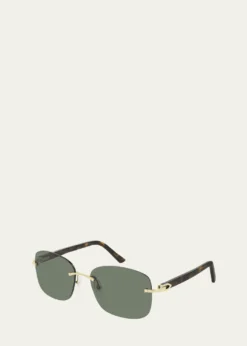CartierMen's Rimless Metal Rectangle Sunglasses